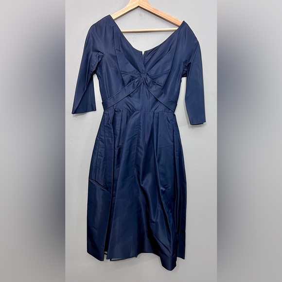VTG 50/60s Navy Blue Cocktail Dress W/ Lining & Snap Bow On The Back - Picture 1 of 11